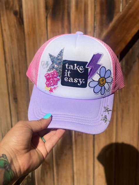 Trucker Hats With Patches Diy, Trucker Hat With Patch, Cute Trucker Hats With Patches, Iron On Patch Trucker Hat, Hat With Patches, Womans Hat, Spring Trucker Hat With Patches, Adjustable, Trucker Hat Patch, Hat Inspiration