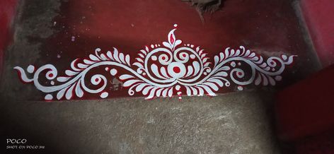 Alpona Design Red And White, Door Alpona Designs Simple, Alpona Design Colourful, Door Alpona Design Bengali, Alpona Border Design, Alpona Design Bengali Border, Alpona Art, Kolka Design, Burlap Bow Tutorial