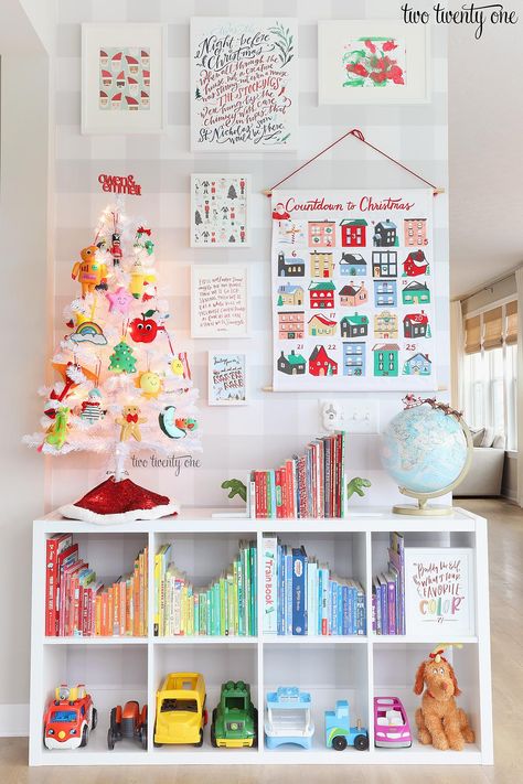 Playroom decorated for Christmas! Lots of fun Christmas touches! #christmas #playroom #kids #santa #tree #advent Christmas Playroom, Diy Kallax, After Christmas Sales, Kitchen Ikea, Boys Playroom, Christmas Is Over, Kallax Ikea, Big Girl Rooms, Toddler Room