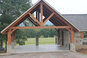 Hand hewn timber frame carport - Rustic - Shed - Nashville - by Appalachian Log and Timber Homes Carport Modern, Rustic Shed, Outdoor Pavilion, Carport Designs, Mountain Decor, Barndominium Floor Plans, Timber House, Metal Building Homes, Pole Barn Homes