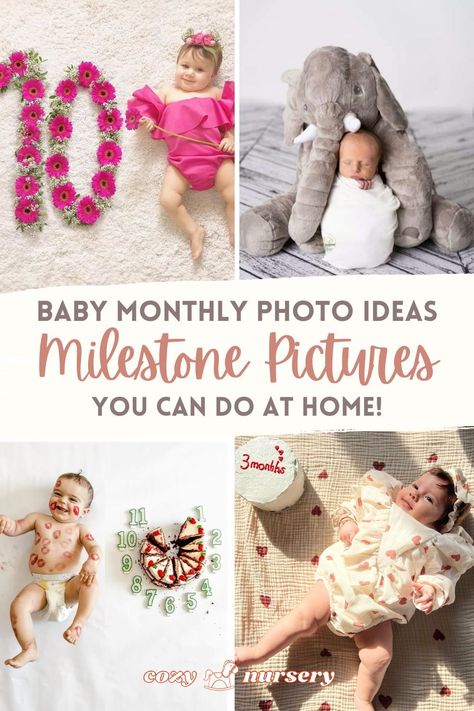 Hey Mom! Today we share Baby Monthly Photo Ideas that are cute and so easy to remake at home!  Our Milestone Pictures Ideas collection is perfect for your monthly baby picture collections. Read more! #milestonephoto #babypics One Month Family Pictures, Monthly Pics Of Baby, Weekly Baby Pictures, One Month Old Baby Pictures January, 7 Month Pictures, Baby Milestones Pictures Ideas, Creative Milestone Baby Pictures, First Year Monthly Picture Ideas, Ideas For Baby Monthly Pictures