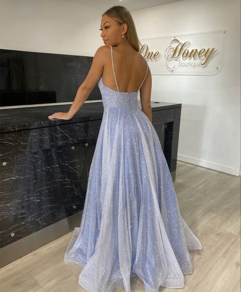 Glitter Ball Gown, Light Blue Prom Dress, Glitter Ball, Ios Update, Beaded Strap, Dress 2022, Blue Dress Formal, Designer Label, Grad Dresses