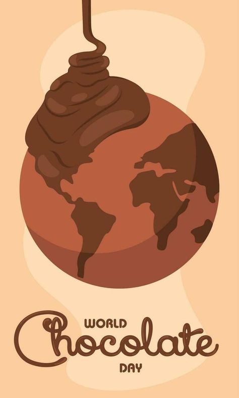 Isolated planet earth with melted chocolate World chocolate day Vector Chocolate Ads, World Chocolate Day, Globe Vector, Chocolate World, Vector Food, Chocolate Day, World Days, Melted Chocolate, Wedding People