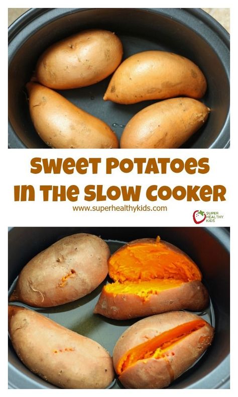 Sweet Potatoes in the Slow Cooker - 4 great benefits, 1 easy recipe! http://www.superhealthykids.com/sweet-potatoes-in-the-slow-cooker/ Healthy Lunch For School, Sweet Sides, Crockpot Sides, Crock Pot Sweet Potatoes, Ic Recipes, Vegetables Recipes, Cooking Sweet Potatoes, Potato Recipe, Crock Pot Slow Cooker