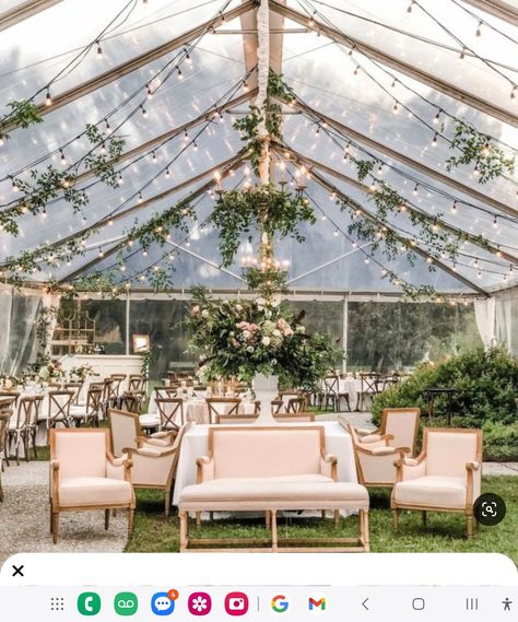 Cafe Lights Wedding, Garden Engagement Party, Wedding Tent Decorations, Hanging Greenery, Event Venue Spaces, Backyard Tent, Clear Tent, Mountain Top Wedding, Garden Wedding Reception