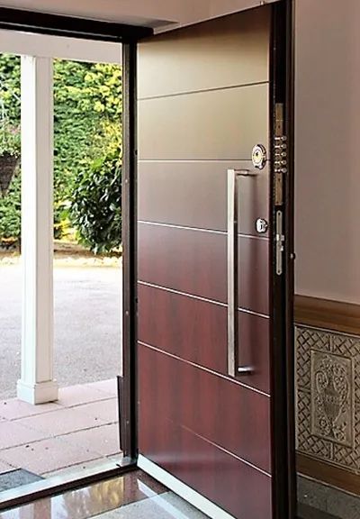 Wooden Security Doors - Fortified Estate Panel Door Design, Door Protection, Single Door Design, Wood Exterior Door, Security Doors, Door Design Modern, Main Door Design, Front Door Colors, Front Door Design