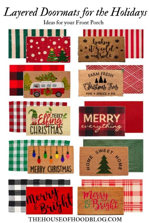 Lifestyle blogger Chelsee Hood from The House of Hood Blog shares her favorite layered doormats for the Holidays! This is a trend we've loved for a long time, and loved pulling together these looks! #christmas #christmasdecor #porchdecor #layeredrugs #layeredporchrugs #frontporchdecor #modernfarmhouse #modernfarmhousestyle #holidaydecor Doormat Layering, Mat Painting, Layering Ideas, Entry Mat, Entry Mats, Layered Rugs, 12 December, Front Porch Decorating, Christmas Porch