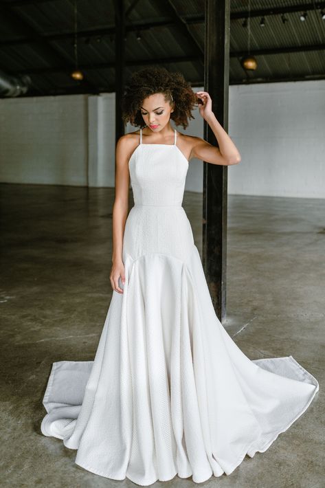 Pioneer by Tara LaTour | 2020 Collection. "Pioneer" is made from seersucker gingham over matte satin. Featuring our signature square train. #weddingdress #couture #coolgirlbride Tara Latour, Jeweled Wedding Dress, Rose Williams, Wedding G, Couture Bridal Gowns, Couture Bridal, Designer Bridal Gowns, Gowns Wedding, Yes To The Dress