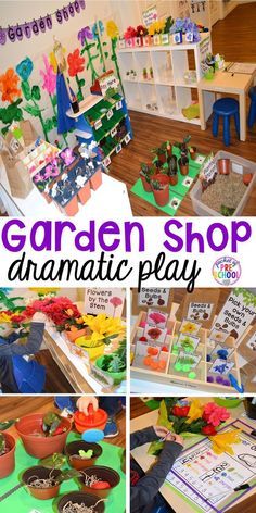 Garden Shop Dramatic Play (or Flower Shop) for a spring theme, Mother's Day theme, or summer theme when everything is growing and blooming. Any preschool, pre=k, and kindergarten kiddos will LOVE it (and learn a ton too). #flowershop #gardenshop #presschool #prek #dramaticplay Flower Shop Dramatic Play, Dramatic Play Themes, Purposeful Play, Preschool Garden, Mother's Day Theme, Role Play Areas, Spring Planting, Dramatic Play Preschool, Dramatic Play Area