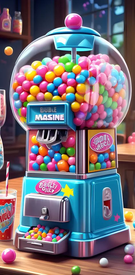 80s Artwork, Candy Frame, Machine Wallpaper, Zedge Wallpapers, Gum Wallpaper, Bubblegum Machine, Sweet Props, Puzzle Ideas, Gum Machine