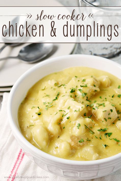 Slow Cooker Chicken Dumplings, Dumplings Easy, Slow Cooker Chicken And Dumplings, Crock Pot Food, Chicken Dumplings, Dumplings Recipe, Bake Goods, Crockpot Dishes, Chicken Stew