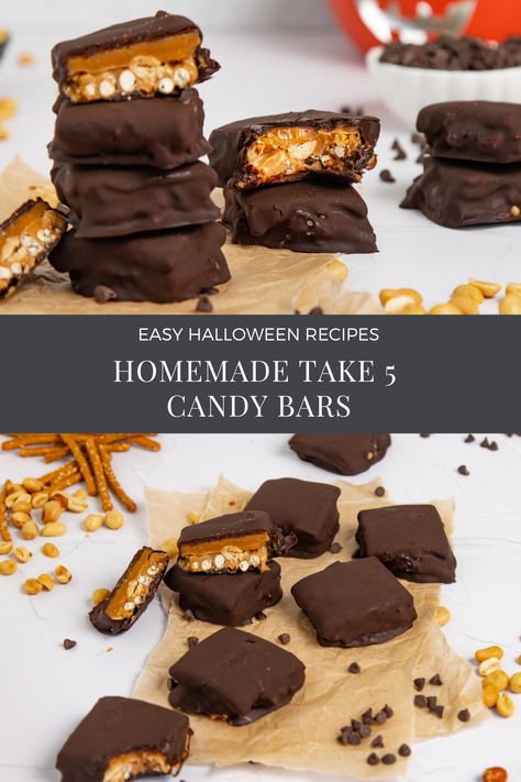 Homemade Take 5 Bars – Everyday Dishes Homemade Take 5 Bars, Take 5 Candy Bar Recipe, Take 5 Bars, Take 5 Candy Bar, Diy Dish, Peanut Butter Pretzel, Easy Halloween Food, Take Five, Everyday Dishes