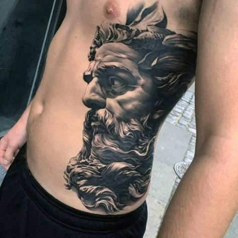 Tattoo Costillas, Best 3d Tattoos, Rib Tattoos For Guys, Greek God Tattoo, Atlas Tattoo, Best Leg Tattoos, Poseidon Tattoo, Cage Tattoos, Zeus Tattoo