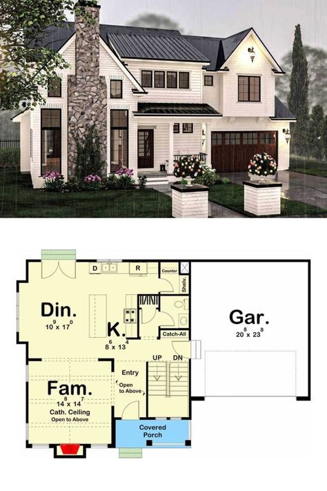 Cottage 2 Story House Plans, 3d Two Story House Plans, Family House Plans 3 Bedroom, Double Story Cottage House, Family Cottage Exterior, Beautiful Family Homes Exterior, House And Blueprints, Two Story House Layout Floor Plans, Family House Exterior Small