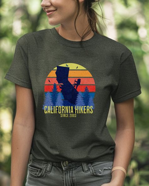 California State Family Hiking Shirt, Outdoors Couple Gift, Custom CA State Crewneck Tee, Pine Tree Graphics Tshirt, Hiking Lover Shirts by FirebirdCD on Etsy California Adventure Family Shirts, Outdoors Couple, Graphics Tshirt, Casual Relaxed Fit T-shirt For Hiking, State Crewneck, Casual Text Print T-shirt For Hiking, Graphic Print Crew Neck T-shirt For Camping, Loving Couples, Family Hiking