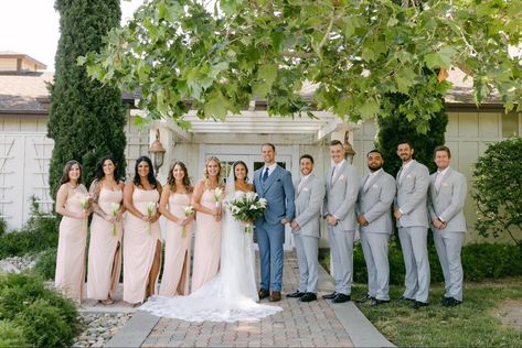 Pink Wedding Party Groomsmen, Sage And Blush Bridesmaid Dresses, Groom Colours, Light Pink Bridesmaids, Wedding Party Groomsmen, Light Pink Bridesmaid Dresses, Wedding Groomsmen Attire, Pink Bridesmaids, Blush Pink Bridesmaids