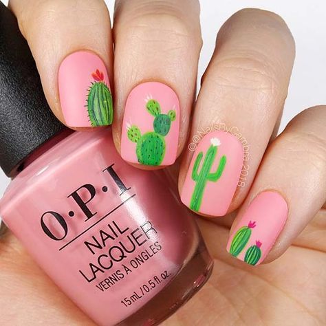 Cactus Nails, Tropical Nail Designs, Tropical Nails, Super Cute Nails, Heart Nail, Nail Art Designs Summer, Cute Summer Nails, New Nail Art, Pink Nail