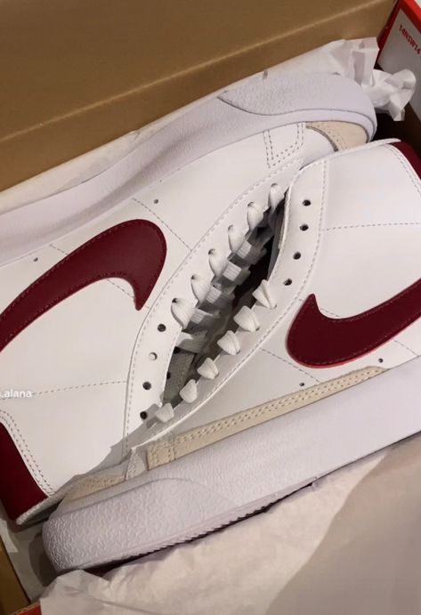 Shoes Nike Boots, Nike By You, Nike Blazer Mid 77 Red, Nike Blazers Women, Adidas Leather Shoes, Mid Blazers, Nike Blazer Shoes, Nike Blazer Mid 77 Women, Cortez Nike