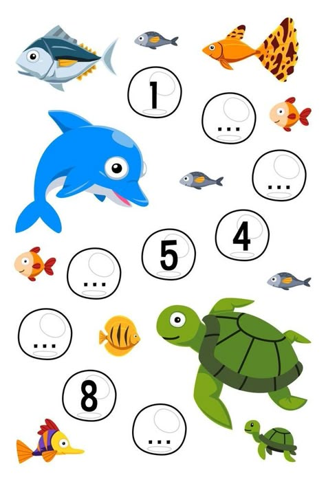 Ramadan Messages, Cartoon Dolphin, Preschool Activities Printable, Reading Comprehension For Kids, Arabic Numbers, Animal Worksheets, Preschool Math Worksheets, Underwater Theme, Missing Numbers