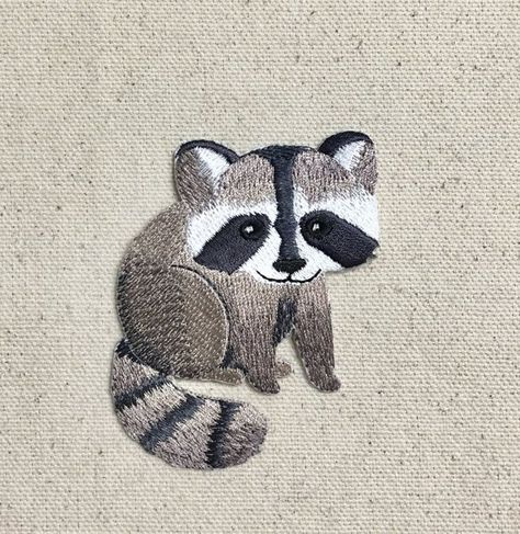 Baby Raccoon - Full Body - Facing Right - Iron on Applique - Embroidered Patch - 697267-A Raccoon Embroidery, Baby Raccoon, White Hall, Iron On Applique, Embroidered Applique, Appliqué Patch, Diy Embroidery, Baby Star, Embroidery Applique