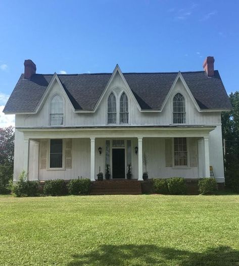 One Story Victorian House, Gothic Revival Cottage, Carpenter Gothic, Gothic Revival House, Historic Homes For Sale, Heart Pine Flooring, Historic Houses, Gothic Revival, House Of Beauty