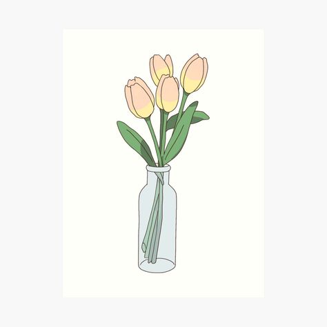 vase of tulips by ShopMaggieRose | Redbubble Vase Of Tulips Drawing, Tulips In Vase Drawing, Vase Of Tulips, Tulip Drawing, Aesthetic Drawings, Tulips In Vase, Cartoon Flowers, Bullet Journal Inspo, Tulips Flowers