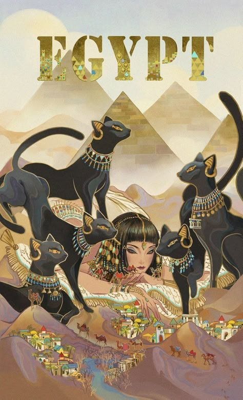 Egyptian Goddess Art, Egyptian Cats, Ancient Egyptian Gods, Egyptian Cat, Ancient Egypt Art, Egypt Art, Egyptian Mythology, Ancient Egyptian Art, Egypt Travel