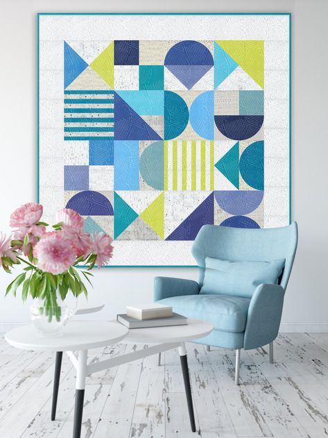 Bauhaus QAL — Zen Chic - modern fabrics and quilt patterns Zen Chic Quilt Patterns Free, Algorithm Quilt Pattern, Improvised Quilts, Bauhaus Quilt, Modern Quilt Wall Hanging, Masculine Quilts, Bauhaus Pattern, Modern Geometric Quilt, Circle Quilt Patterns