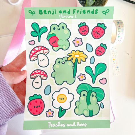 𝓓𝓮𝓼𝓬𝓻𝓲𝓹𝓽𝓲𝓸𝓷- ★These super cute Kawaii frog and friends sticker sheets are an adorable companion for your journal and Penpal letters!  ★This is my original design. ★ THESE ARE NOT 100% WATERPROOF! Do not submerge in water for a long period of time. -𝓢𝓲𝔃𝓲𝓷𝓰 𝓪𝓷𝓭 𝓜𝓪𝓽𝓮𝓻𝓲𝓪𝓵𝓼- ★Sticker sheet ★Matte premium paper peel-able Sticker ★Sticker sheet -𝓟𝓪𝓬𝓴𝓪𝓰𝓲𝓷𝓰- ★Stickers are packaged in a cello bag for protection. A layer of tissue paper will also consume the whole orde Sticker Sheets Aesthetic, Kidcore Stickers, Sheet Packaging, Strawberry Frog, Penpal Letters, Pen Pal Letters, Packaging Stickers, Anime Dad, Kawaii Stickers