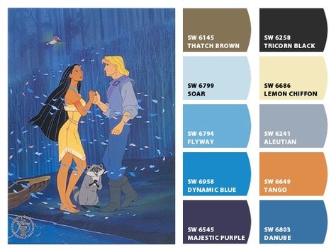 Pocahontas & John Smith - Inspired colors. Pocahontas John Smith, Pocahontas And John Smith, Lemon Chiffon, John Smith, Sherwin Williams, Color Inspiration, Pocahontas, Turn Ons, Color