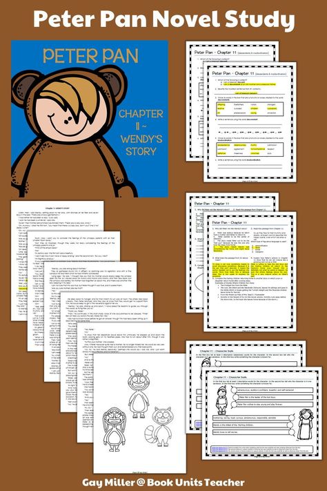 This post includes everything you need for a Peter Pan novel study - vocabulary, comprehension, and writing questions. Get Chapter 11 here. Comparing Characters, Study Vocabulary, Writing Questions, Peter Pan Book, Constructed Response, Similes And Metaphors, Language Arts Elementary, Novel Study, Writing Exercises