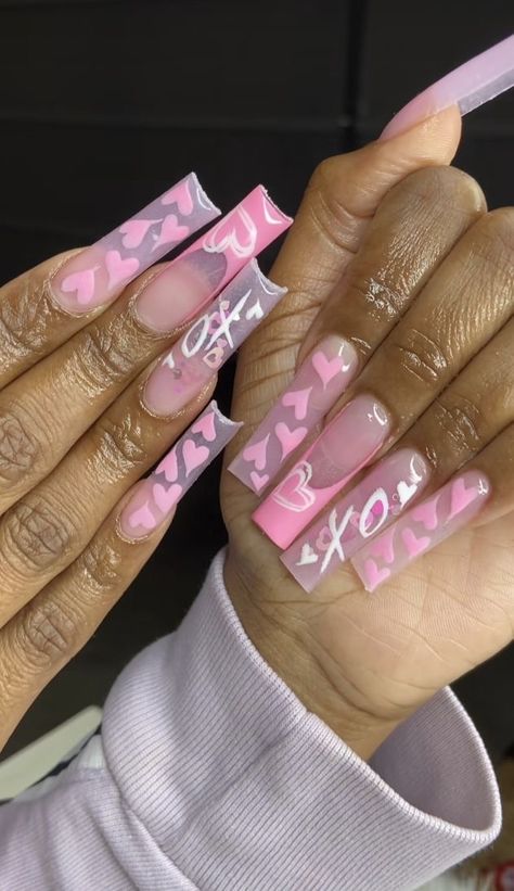 Valentines Nails Square, Acrylic Nails Short Square, Baddies Nails, Acrylic Nails Short, Valentines Nail, Nails Short Square, Vday Nails, Valentines Day Nails, Drip Nails