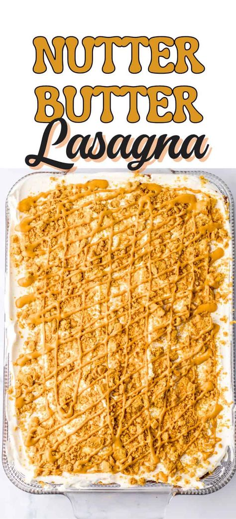 This Nutter Butter Lasagna recipe is a delicious layered dessert full of peanut butter flavor. This wonderful not bake dessert is easy to make too! Perfect for summer picnics and barbecues. Nutter Butter Dessert, Peanut Butter Lasagna, Peanut Butter Hot Chocolate, Picnic Desserts, Layered Dessert, Chewy Peanut Butter Cookies, Nutter Butter Cookies, Summer Picnics, Nutter Butter