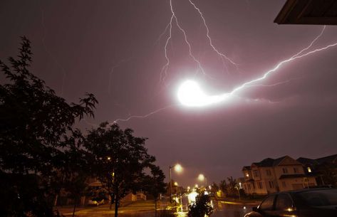 Strange weather phenomena around the world: © Karen Maraj/Flickr/CC BY-NC-ND 2.0: Ball lightning, Whitby, Ontario, Canada: Reports of spherical lightning bolts have been recorded since 17th century. But it wasn’t until 2012, when a video of ball lightning in nature was captured, that the existence of the phenomenon was proved. However, due to inconsistencies and lack of reliable data, the cause of ball lightning still remains unknown and it’s impossible to predict where it could appear. Weird Weather, Fire Whirl, Frost Flowers, Ball Lightning, Strange Weather, Ball Aesthetic, Wild Weather, Lightning Bolts, Before Sunset