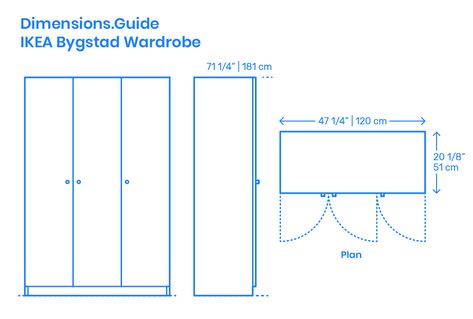 The IKEA Bygstad Wardrobe is a flexible wardrobe with minimal shelving and interior accessories, allowing the user to define the organization. This simple and universal wardrobe is designed by IKEA of Sweden with fiberboard, foil, and particleboard materials that allow for complete customization. Downloads online #furniture #bedrooms #storage #wardrobe #IKEA Wardrobe Dimensions Inches, Furniture Dimensions Standard, Minimal Shelving, Cupboard Dimensions, Wardrobe Ikea, Clothes Cupboard, Movement In Architecture, Creating A Capsule Wardrobe, Closet Dimensions