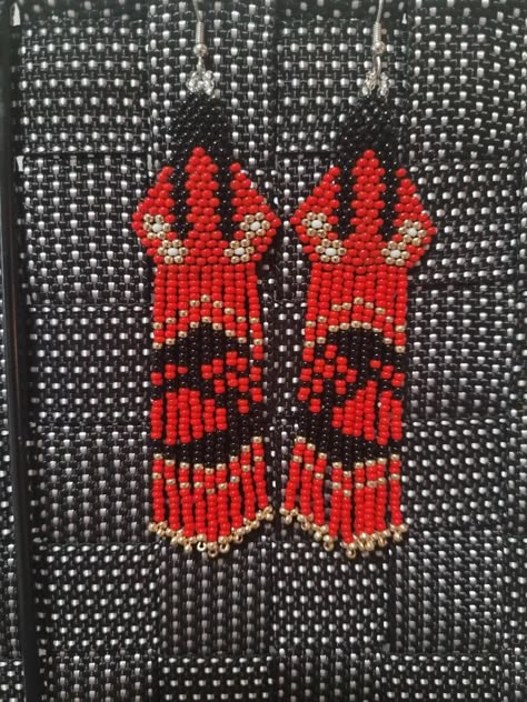 Beaded Mmiw Earrings, Red Dress Beading Pattern, Alaska Native Beadwork, Red Dress Beaded Earrings, Mmiw Beaded Earrings, Mmiw Beadwork, Beaded Patterns, Native American Beadwork Patterns, Beautiful Beaded Earring