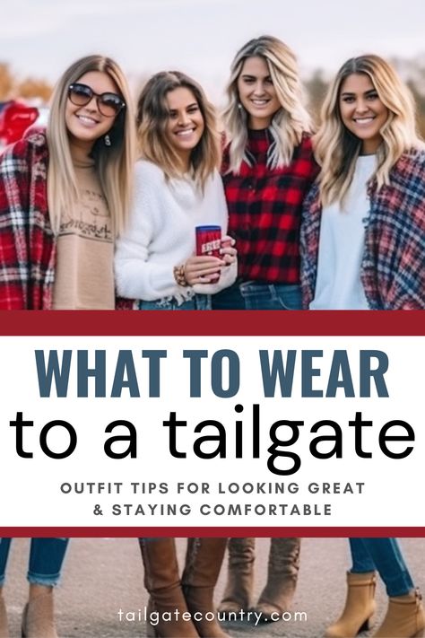 tailgater outfit tips for what to wear to a tailgate this season Fall Tailgate Outfit Football, Outfit For Football Game Fall, Tailgating Outfits For Women, What To Wear To Football Game Outfits, What To Wear To A Football Game Fall, Tail Gate Outfit, College Football Game Outfits For Women, Cute Outfits For Football Games, Cold Tailgate Outfit