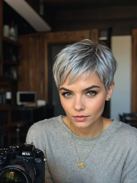 Short Grey Pixie Haircut, Bob Hairstyles Gray Hair, Short Haircut 2024, Short Grey Hair Styles, Gray Pixie Haircut Over 50, Pixie Hairstyles For Thick Hair, Silver Pixie Haircut, Grey Pixie Haircut, Sleek Hairstyles For Short Hair