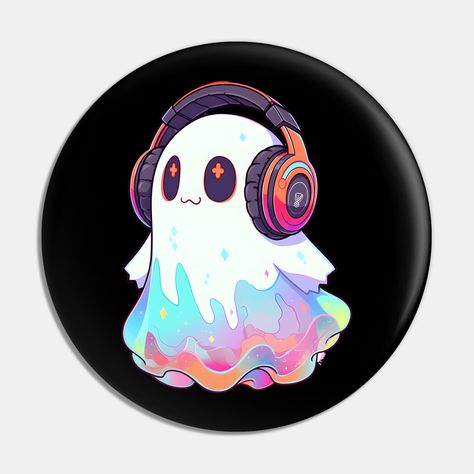 A Halloween ghost wit headphones design. Try this cute spooky ghost art on your awesome merch today! -- Choose from our vast selection of pins to match with your desired size to make the perfect custom pin. Pick your favorite: Movies, TV Shows, Art, and so much more! Available in small and large. Perfect to wear or to decorate your bag or backpack with. Headphone Ideas Decorate, Ghost With Headphones, Ghost Art Cute, Headphone Art, Cute Spooky Ghost, Custom Headphones, Ghost Stickers, Headphones Art, Ghost Pins