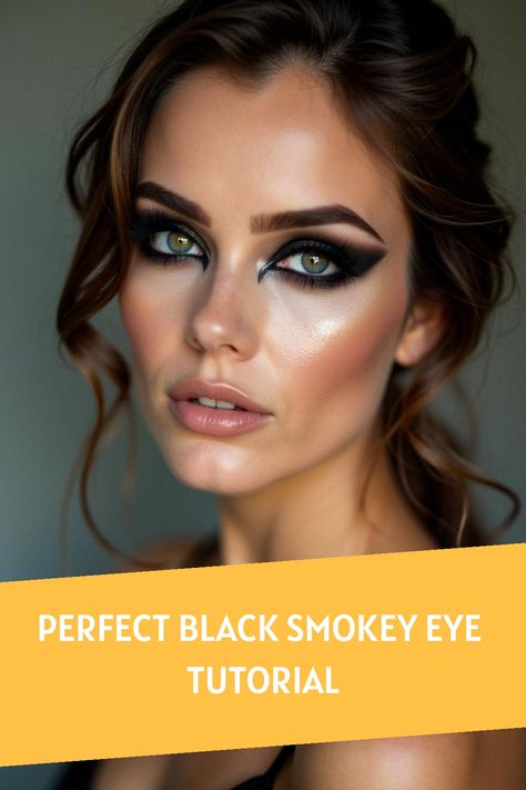 Perfect Black Smokey Eye Tutorial Smokey Eye Makeup Step By Step, Black And Gold Eye Makeup, Dark Eye Makeup Tutorial, Black Smokey Eye Makeup Tutorial, Black Smokey Eye Tutorial, Sultry Eye Makeup, Acotar Party, Classic Eye Makeup, Gold Smoky Eye