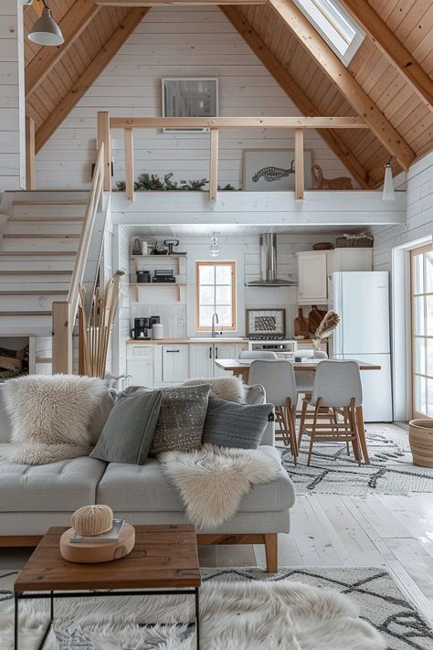 29 Small Cabin Interior Ideas for Cozy and Stylish Living 3 Small Cabin Interior Ideas, Scandinavian Cabin Interior, Tiny Cabins Interiors, Cabin Interior Ideas, Modern Cabin Interior, Small Cabin Interiors, Scandinavian Cabin, Barndominium Interior, Asma Kat