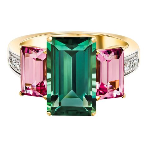 Tourmaline and Spinel Cocktail Ring, 18k Yellow Gold Green Tourmaline Pink Spinel For Sale at 1stDibs Vintage Sapphire Ring, Green Tourmaline Ring, Pink Spinel, Platinum Diamond Rings, Gold Cocktail Ring, Gold Cocktail, Diamond Cocktail Rings, Modern Ring, 18k Yellow Gold Ring