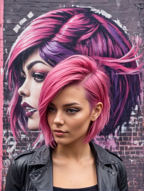 Funky Bob Haircut, Short Pink Hairstyles, Bob Color Ideas, Old Haircut, Short Bob With Undercut, Stacked Hairstyles, Undercut Bob Haircut, Funky Hair Colors, Kort Bob