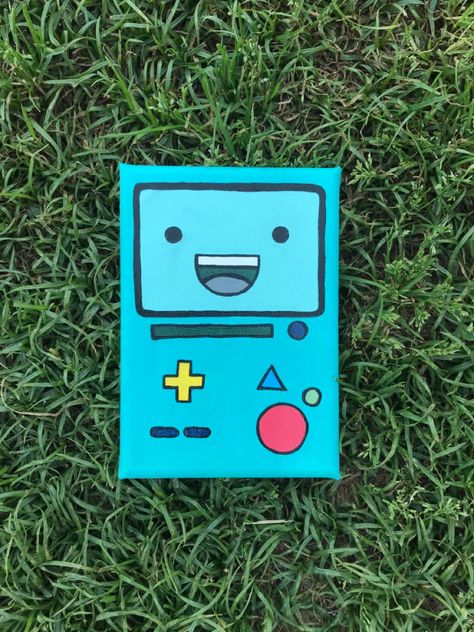 Bmo Painting Canvas, Bmo Adventure Time Painting, Easy Cartoons To Paint, 4x6 Painting Ideas, Adventure Time Painting Easy, Art Ideas Painting Canvases Easy, Gamer Painting Ideas, Video Game Painting Ideas, Easy Small Canvas Painting For Beginners