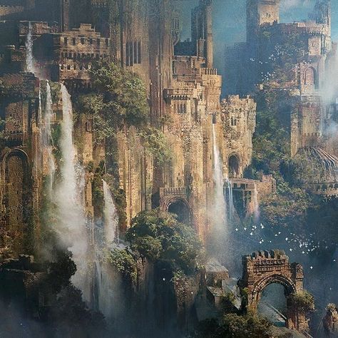 Castle Aesthetic, Fantasy City, Fantasy Castle, Fantasy Places, Fantasy Art Landscapes, A Castle, Hanging Garden, Fantasy Concept Art, Fantasy Aesthetic