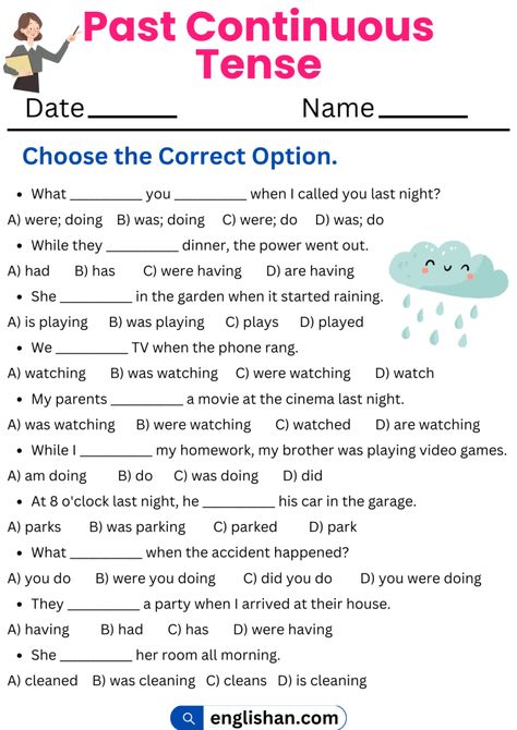 Past Continuous Tense Worksheet MCQs Past Continuous And Past Simple Tense Worksheets, English Tenses Worksheets, Past Continuous Activities, Tenses English Grammar Worksheets, Past Continuous Tense Worksheet, Past Perfect Tense Exercises, Past Worksheets, Continuous Tense Worksheet, Past Continuous Worksheets