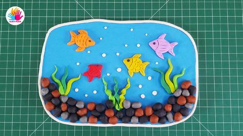 Fish Aquarium with clay for kids easy step by step. Clay Competition For Kids, Clay Fish For Kids, Clay Moulding Ideas For Kids, Clay Modelling For Kids Competition, Clay Modelling Ideas For Competition, Clay Modeling Ideas, Clay Art For Kids Easy, Clay Aquarium, Clay Modelling Ideas