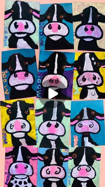 Joel Scholten on Instagram: "Second Grade Sub Plans: Cows!   Check out my process reel for more information on this lesson!   #artteachersofinstagram #artteachersofig #artteachersfollowartteachers #artlessons #studentwork #studentartwork #artideasforkids #kidsrock #kidsart #cow #cowsofinstagram #cowart #proudteacher #proudartteacher #elementaryart #primaryart #secondgradeart" Cow Art Project, Elementary Rodeo Art Ideas, Animal Lesson Plans Elementary, Rodeo Art Elementary, Kindergarten Art Sub Plans, Second Grade Art Lessons, Farm Art Projects For Kids, Elementary Art Sub Plans, Art Sub Plans Elementary