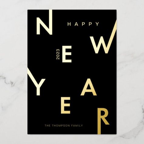 Happy New Year Minimal, Family Photo Design, Happy New Year Letter, Minimal Modern Design, Bold Letters, Card Simple, New Year Greetings, Minimal Modern, New Year Card