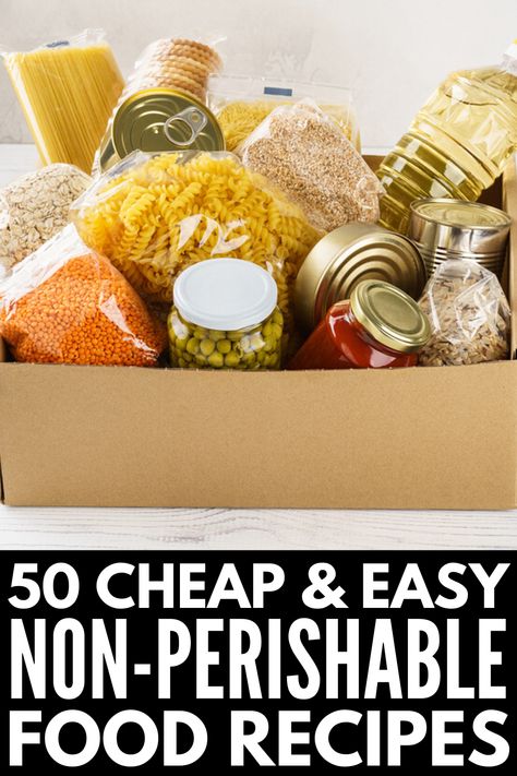 50 Recipes with Non Perishable Ingredients | If you're trying to make healthy meals out of non perishable foods, we're sharing our favorite non perishable meals! These recipes are healthy, easy to plan and prep, and taste amazing, allowing you to stick with your healthy eating goals during emergency situations like a hurricane, flood, prolonged power outage, or during a pandemic. These recipes are quick and cheap, and great for camping and for college kids too! Non Perishable Meals, Meal Kits Diy, Salt Block Cooking, Non Perishable Foods, Plane Food, Emergency Food Storage, Non Perishable, Emergency Food Supply, Emergency Preparation